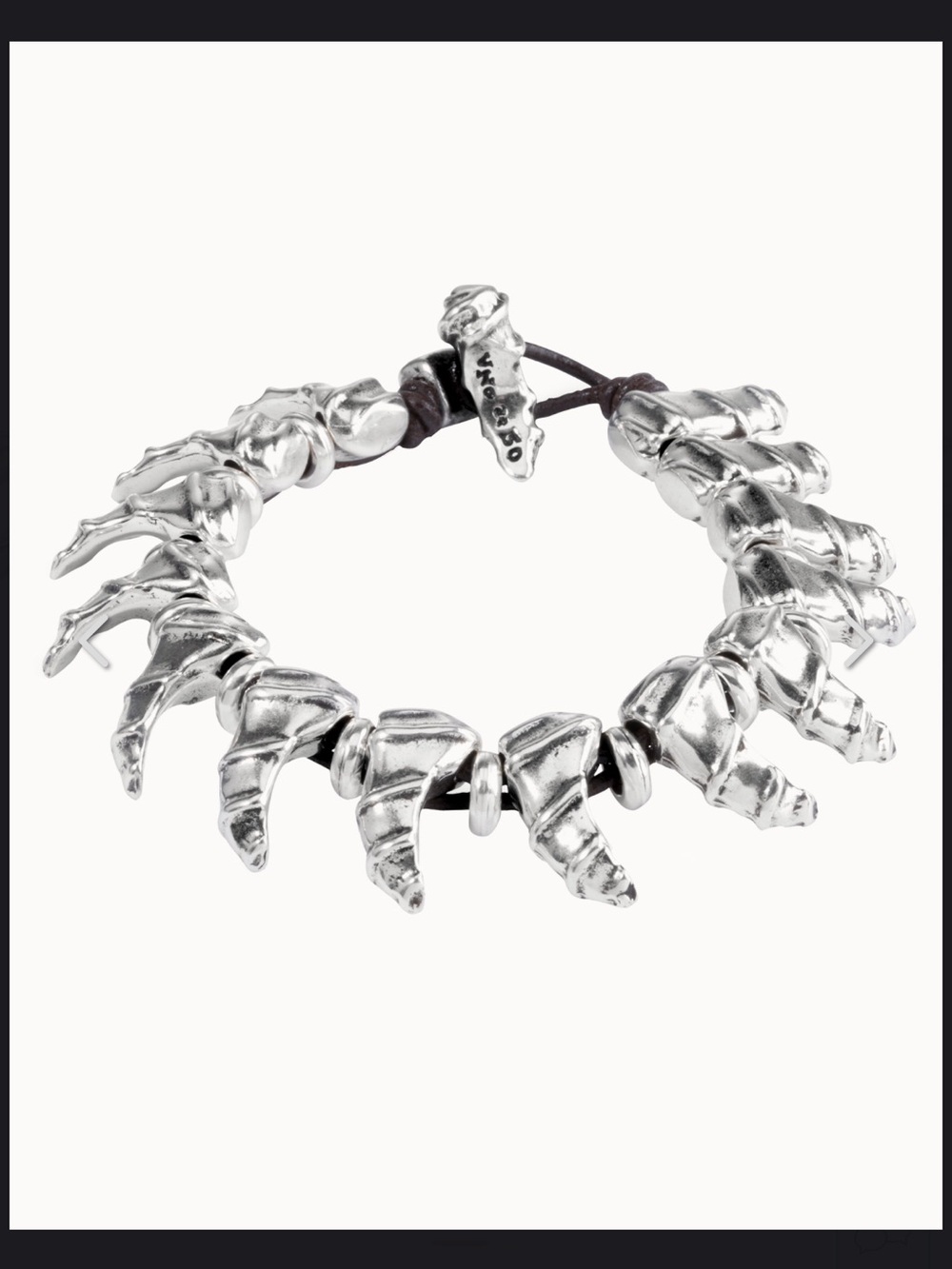 UNO de 50 Silver Sculpted Horn Charm Bracelet on Dark Cord